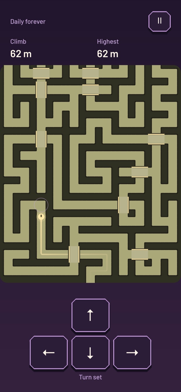 Daily maze challenge showing altitude and a personal best